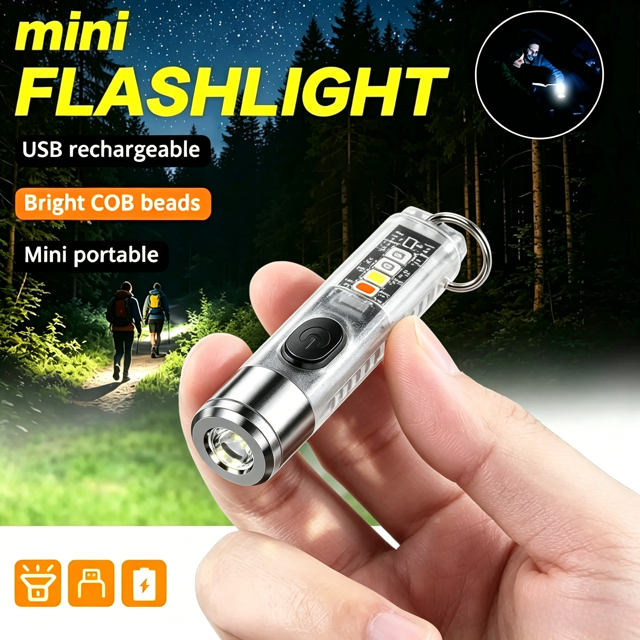 Outdoor Power Usb - Mini Keychain Flashlight USB Rechargeable Powerful